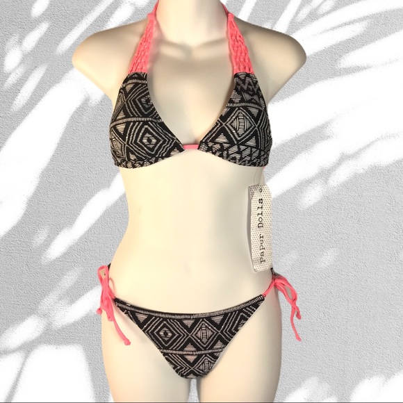 NWT Paper Dolls Tribal Print Crochet Detail Bikini - Picture 2 of 7